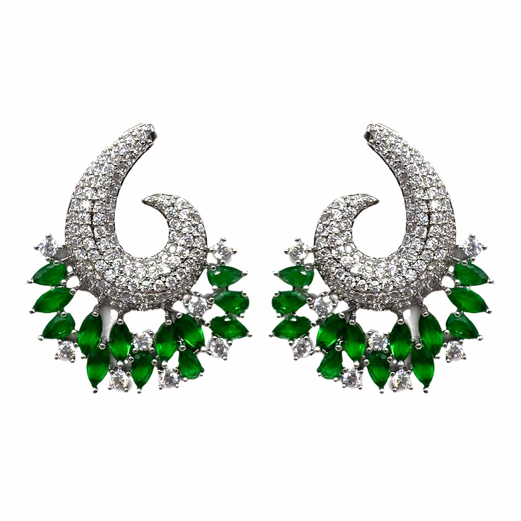 Palestro Milano Orecchini Verde Virgola di pavè con cristalli