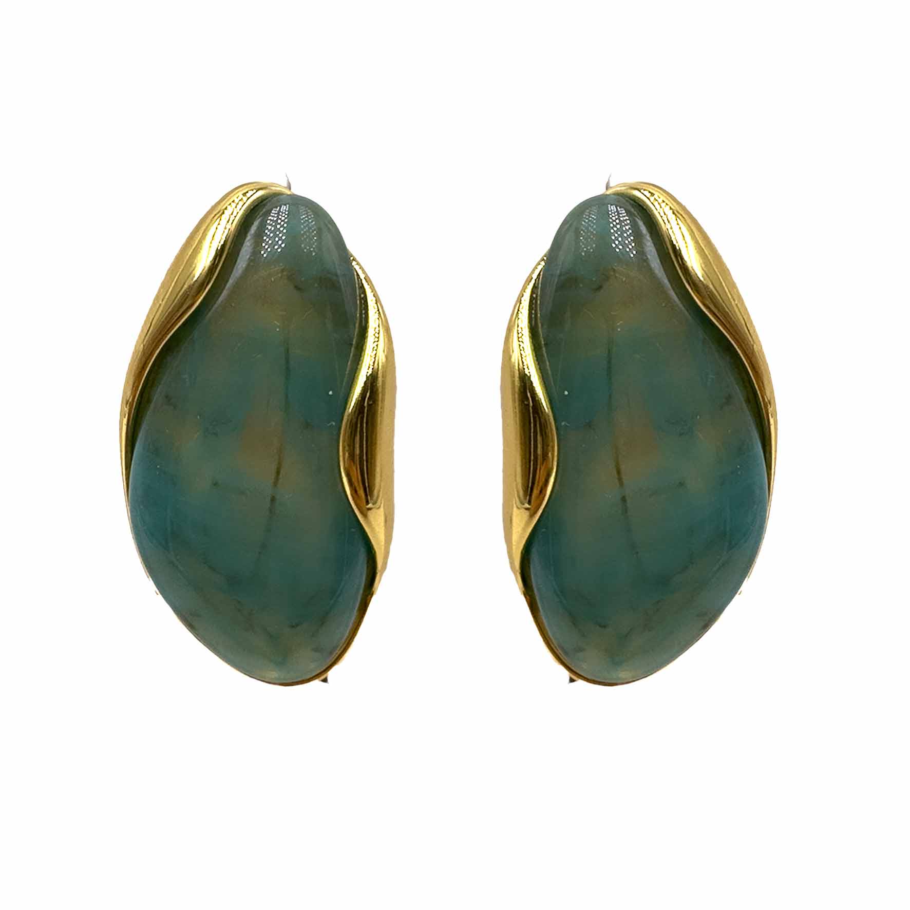 Palestro Milano Orecchini Verdeacqua Bottoni a mandorla perlati