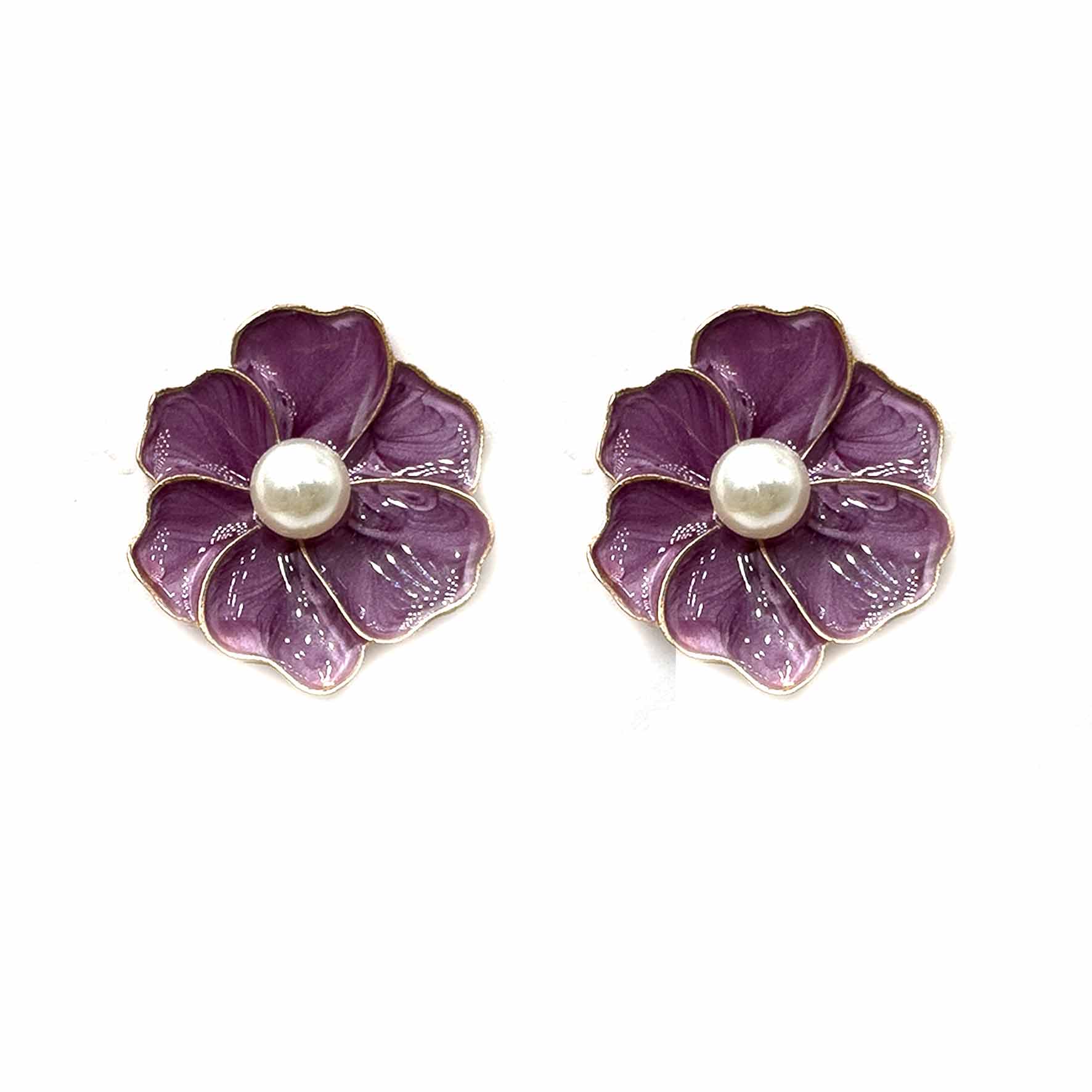 Palestro Milano Orecchini Viola chiaro Fiorellini Smaltati con Perlina