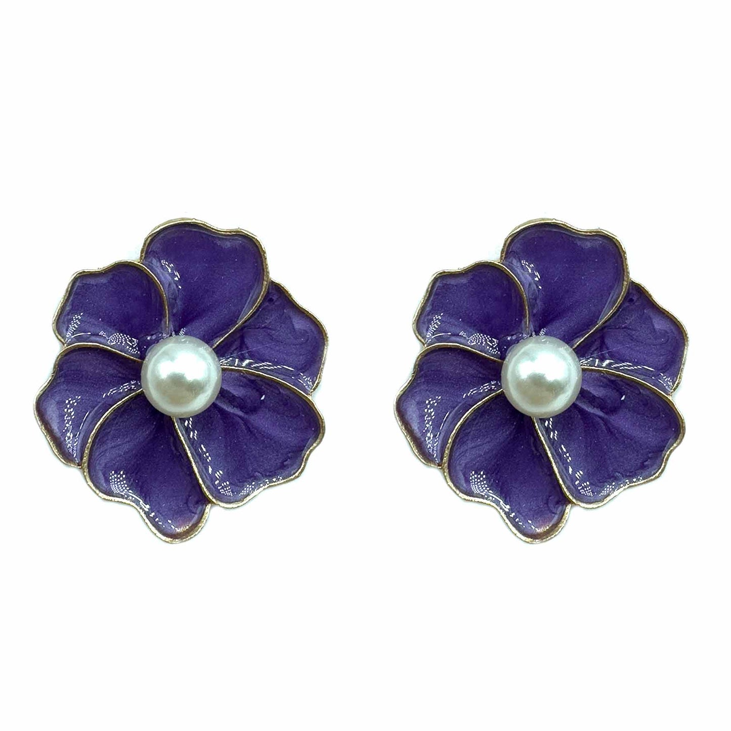 Palestro Milano Orecchini Viola glicine Fiorellini Smaltati con Perlina