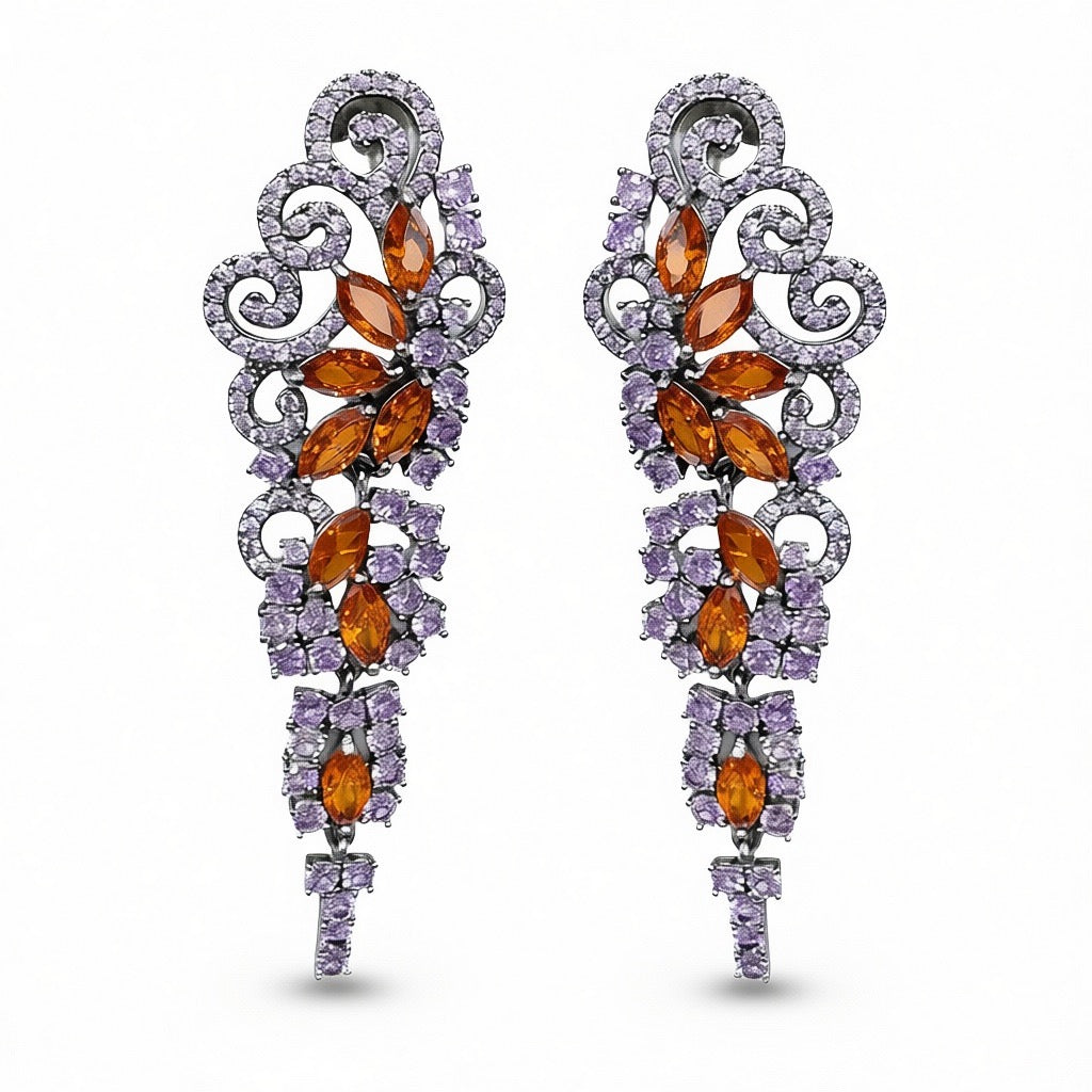 Palestro Milano Orecchini Violet arancio silver Tripudio di Pietre