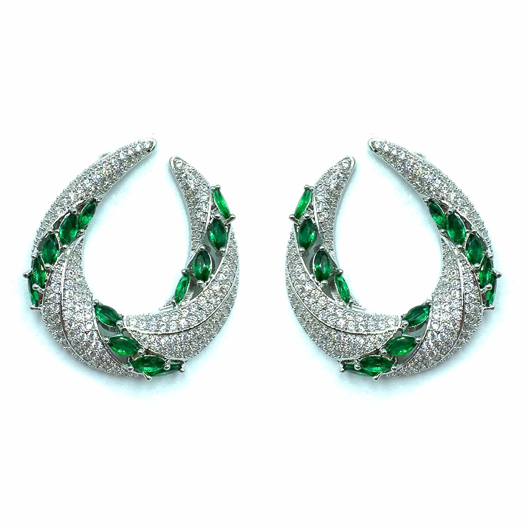 Palestro Milano Orecchini Virgola con foglioline Smeraldo