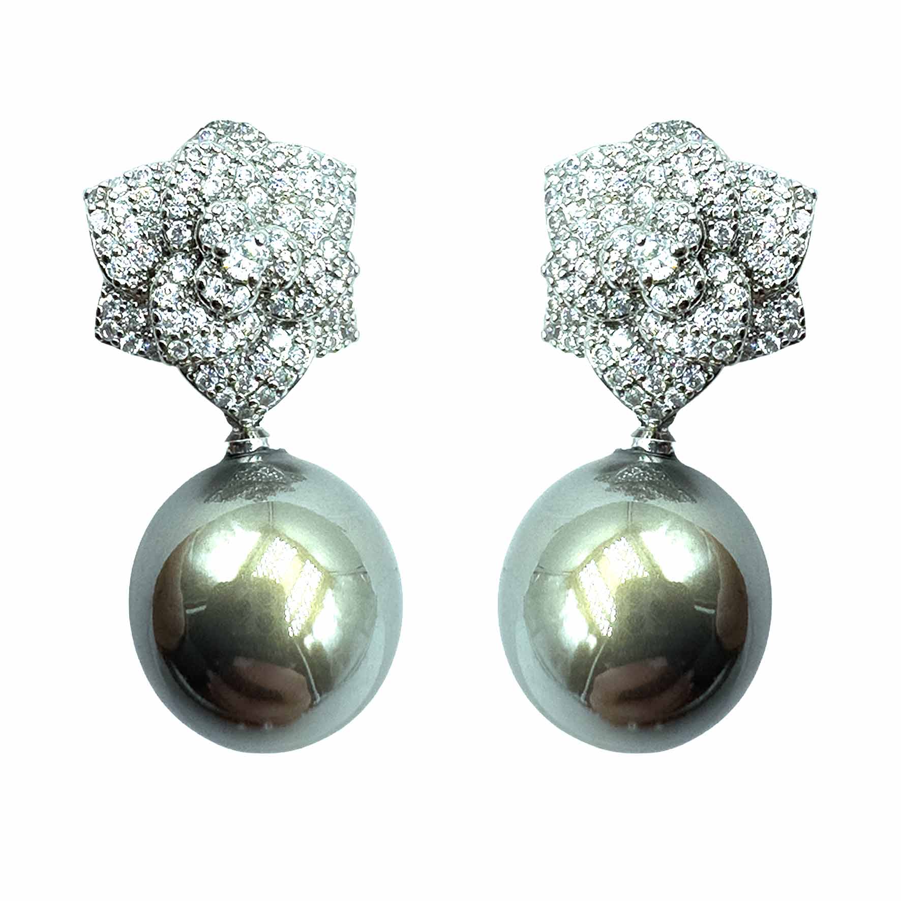 Palestro Milano Silver Grigio Roselline di Pavè con Perla