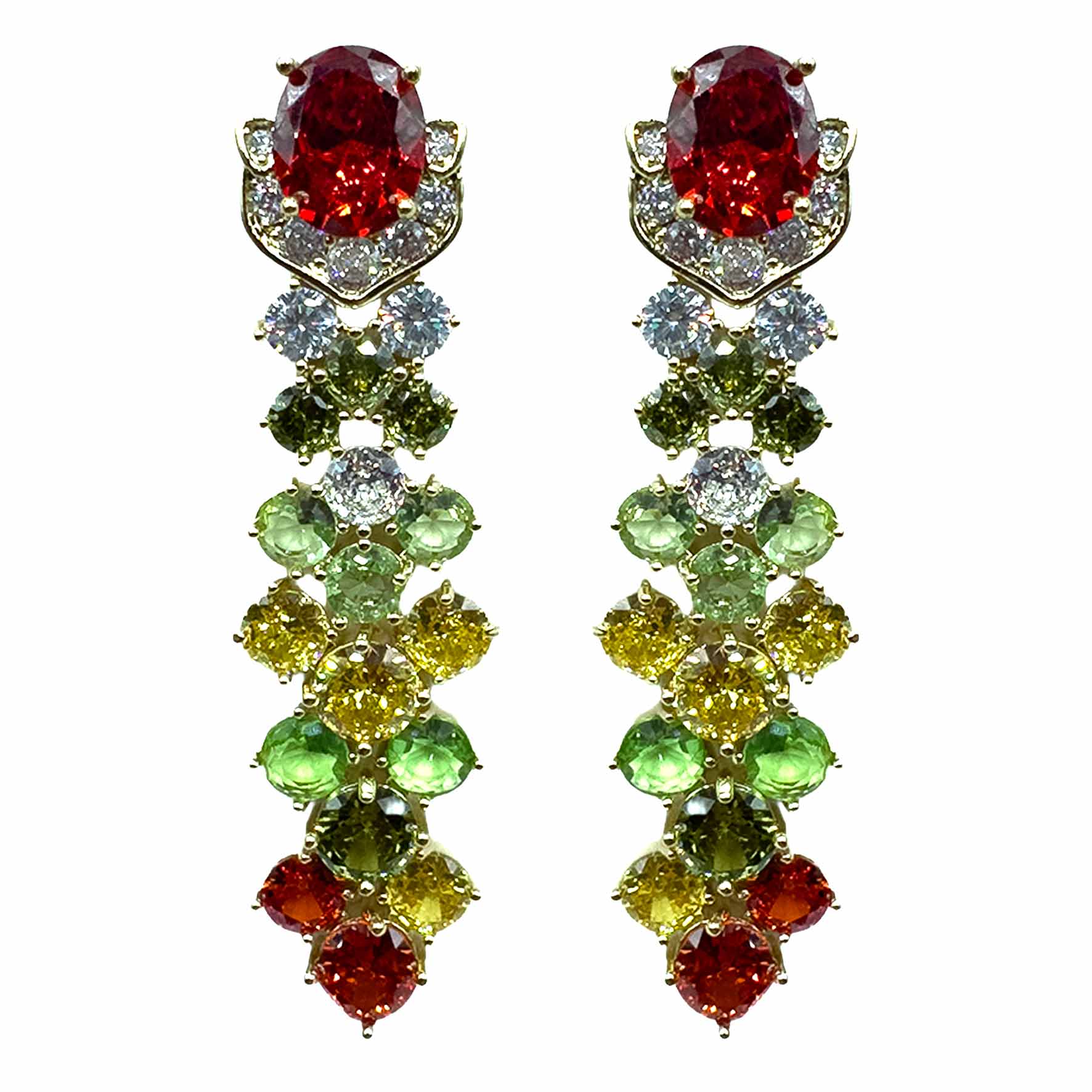 Palestro Milano Orecchini Base Gold - Rubino Verde Giallo Piume di Gemme