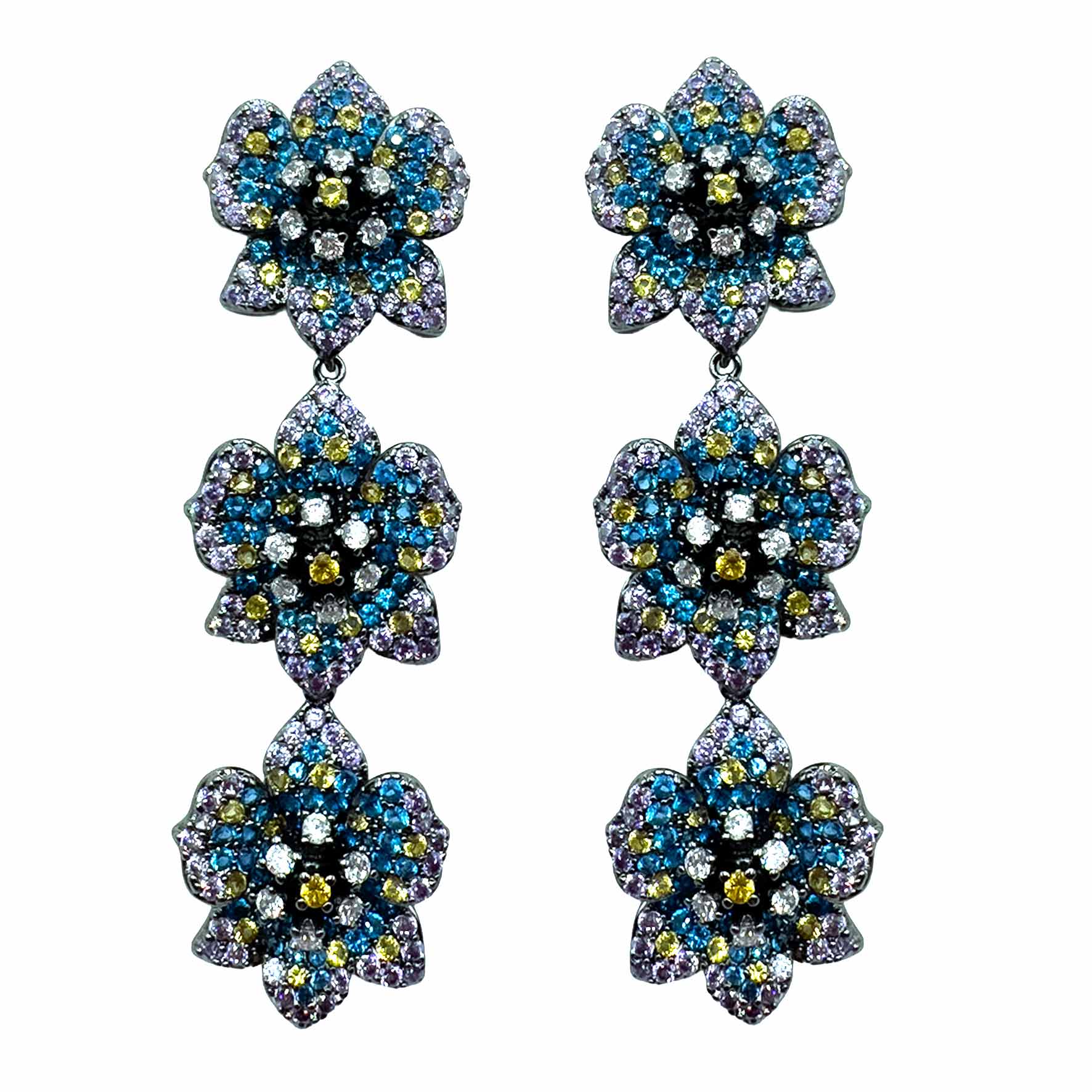 Palestro Milano Orecchini Silver - Lillac Tuquoise Giallo Trio di Gelsomini