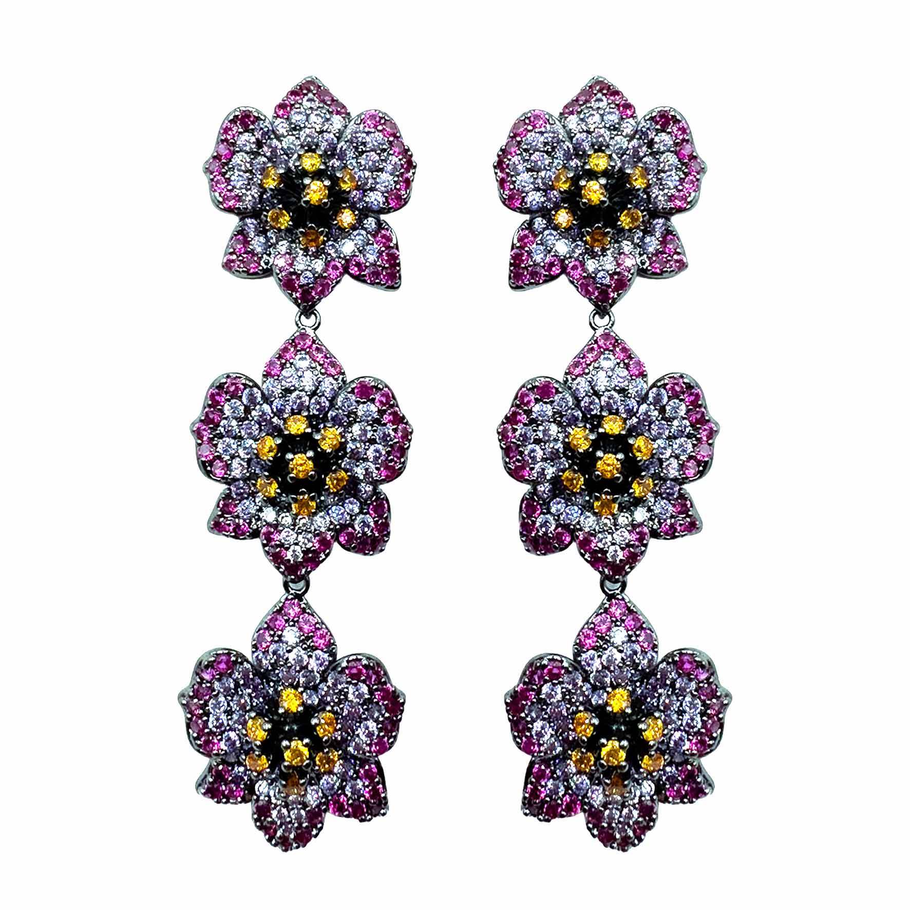 Palestro Milano Orecchini Dark - Lillac Fucsia Arancio Trio di Gelsomini