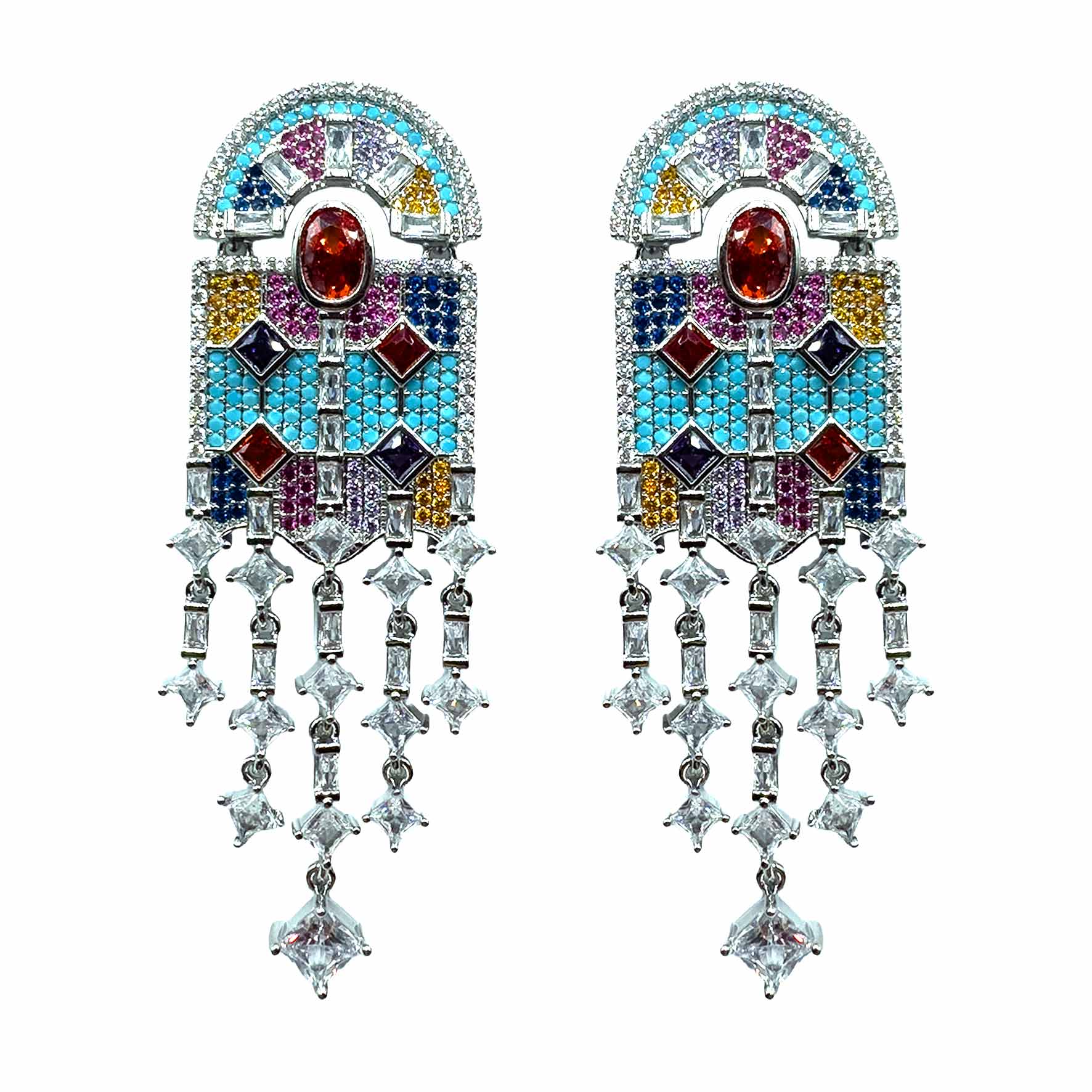 Palestro Milano Orecchini Base Silver - Rubino Violet Turquoise Vetrate di Cristallo