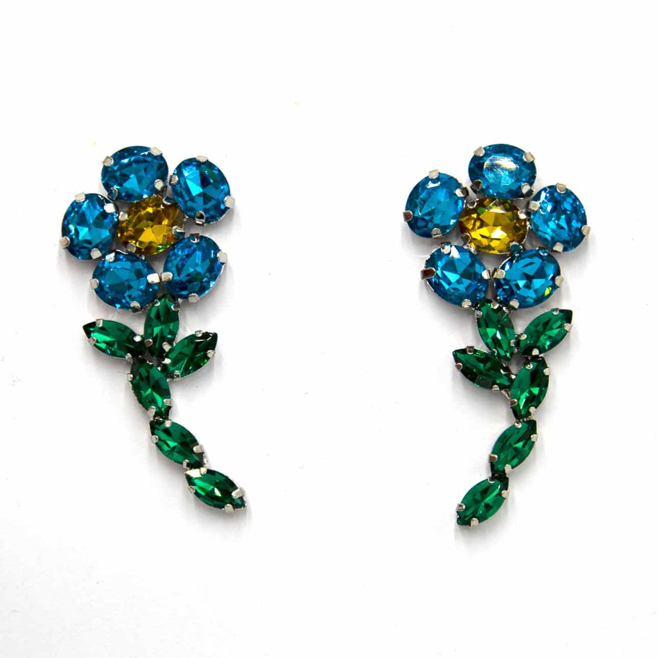 Palestro Milano Orecchini Azzurro Pool Fiorellini Con Gambo di Zirconi - New Collection