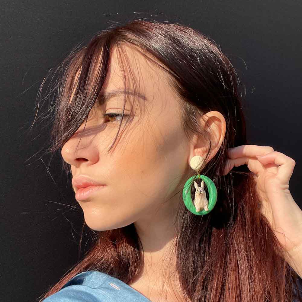 Palestro Milano Orecchini Coniglietto tondo verde