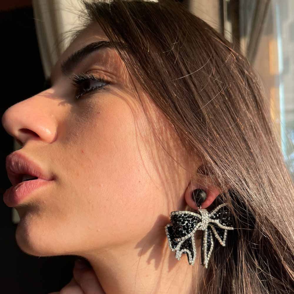 Palestro Milano Orecchini Fiocco Nero Luccicoso