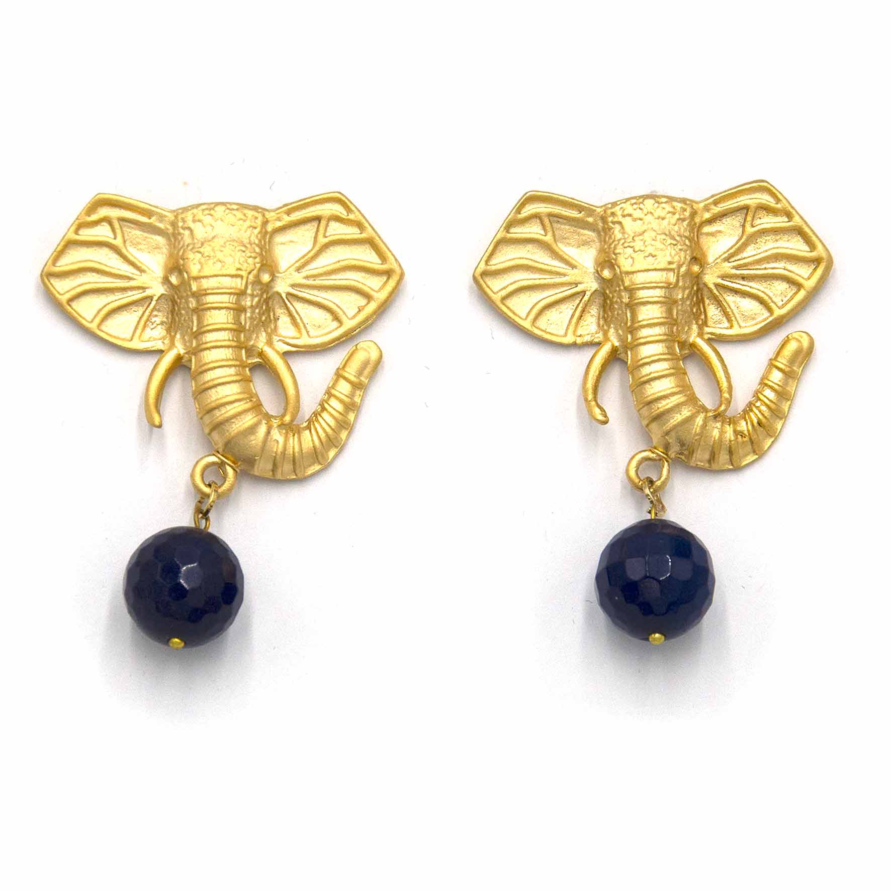 Palestro Milano Orecchini Gold opaco + pallina blu scuro Elefante