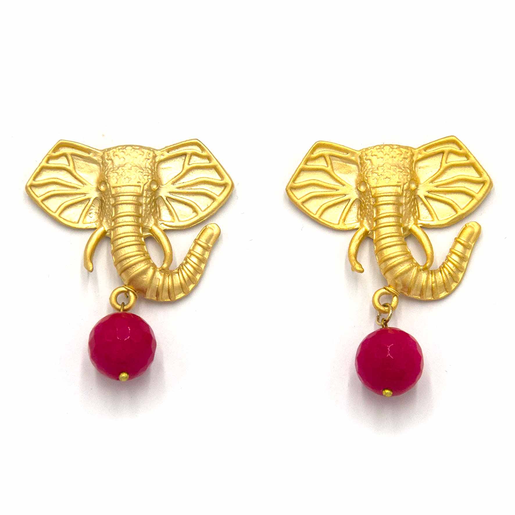 Palestro Milano Orecchini Gold opaco + pallina rosso fragola Elefante