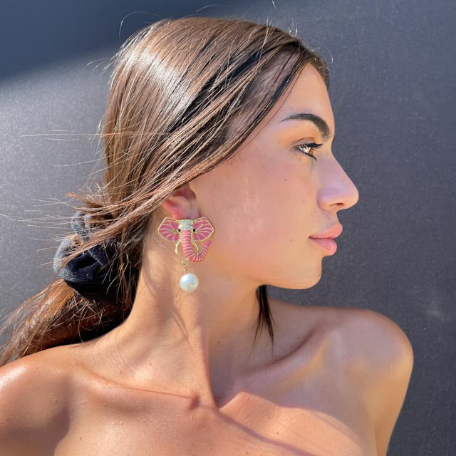 Palestro Milano Orecchini Pink + perla bianca Elefante