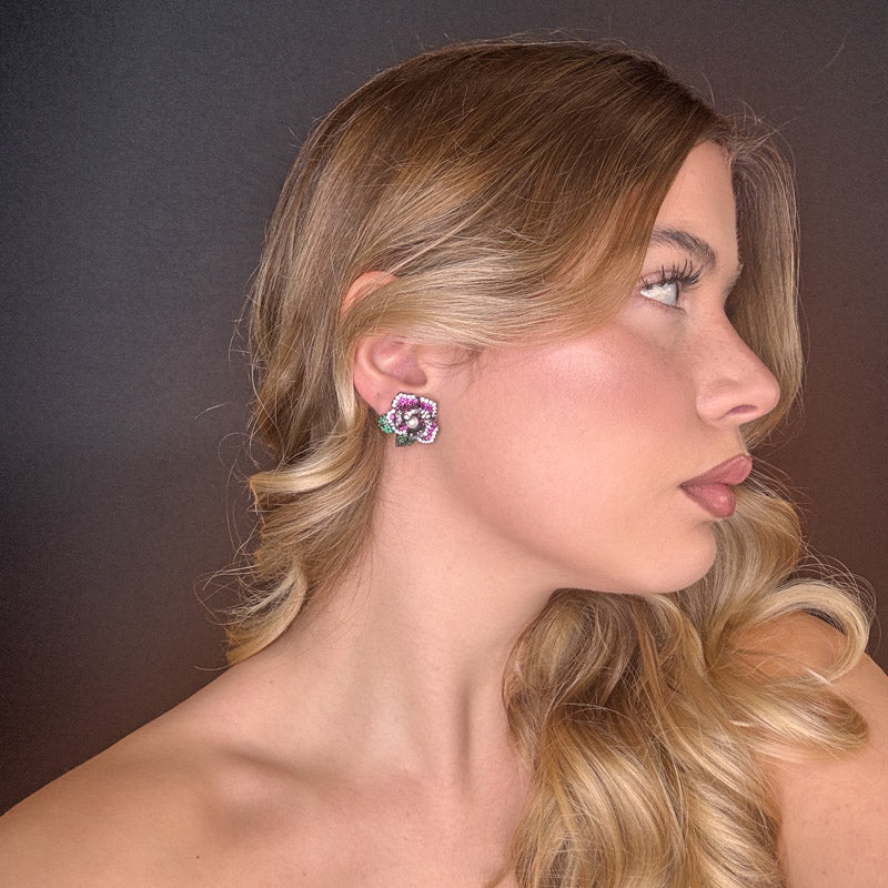 Palestro Milano Orecchini Rosa di Pavè con Perlina