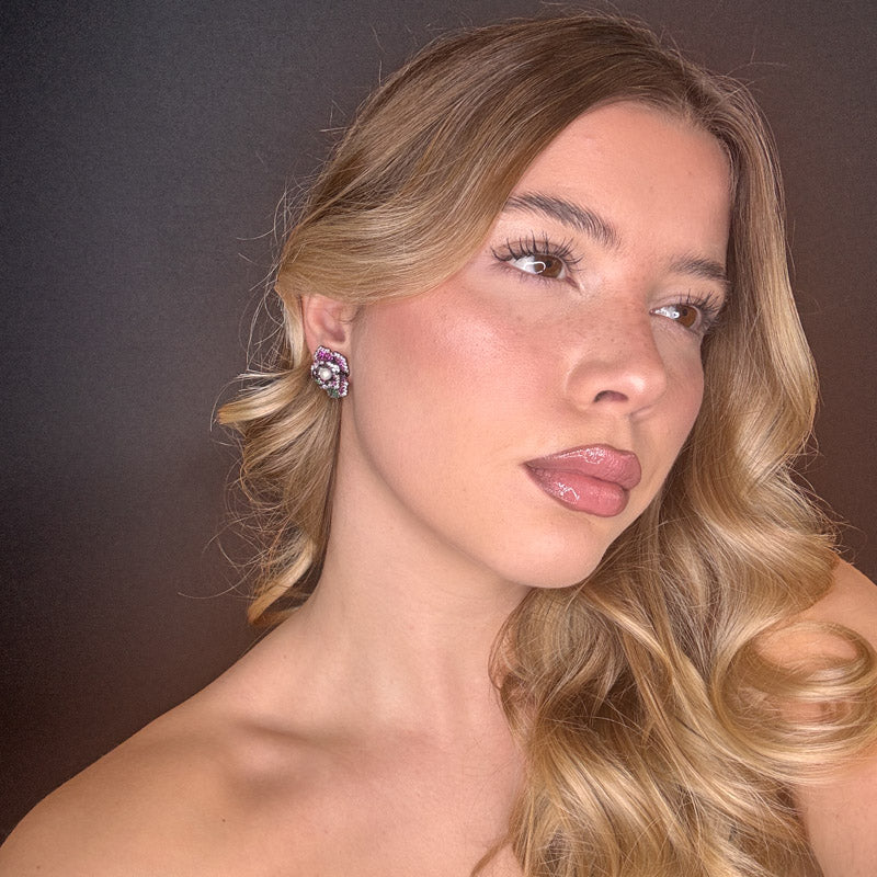 Palestro Milano Orecchini Rosa di Pavè con Perlina