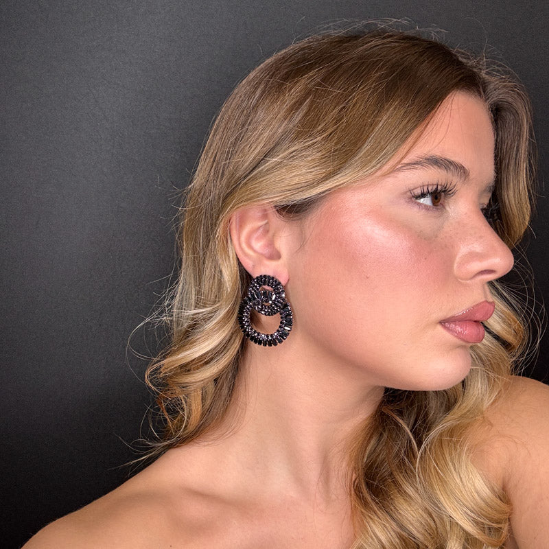 Palestro Milano Orecchini Doppio Cerchio di Cristalli Dark