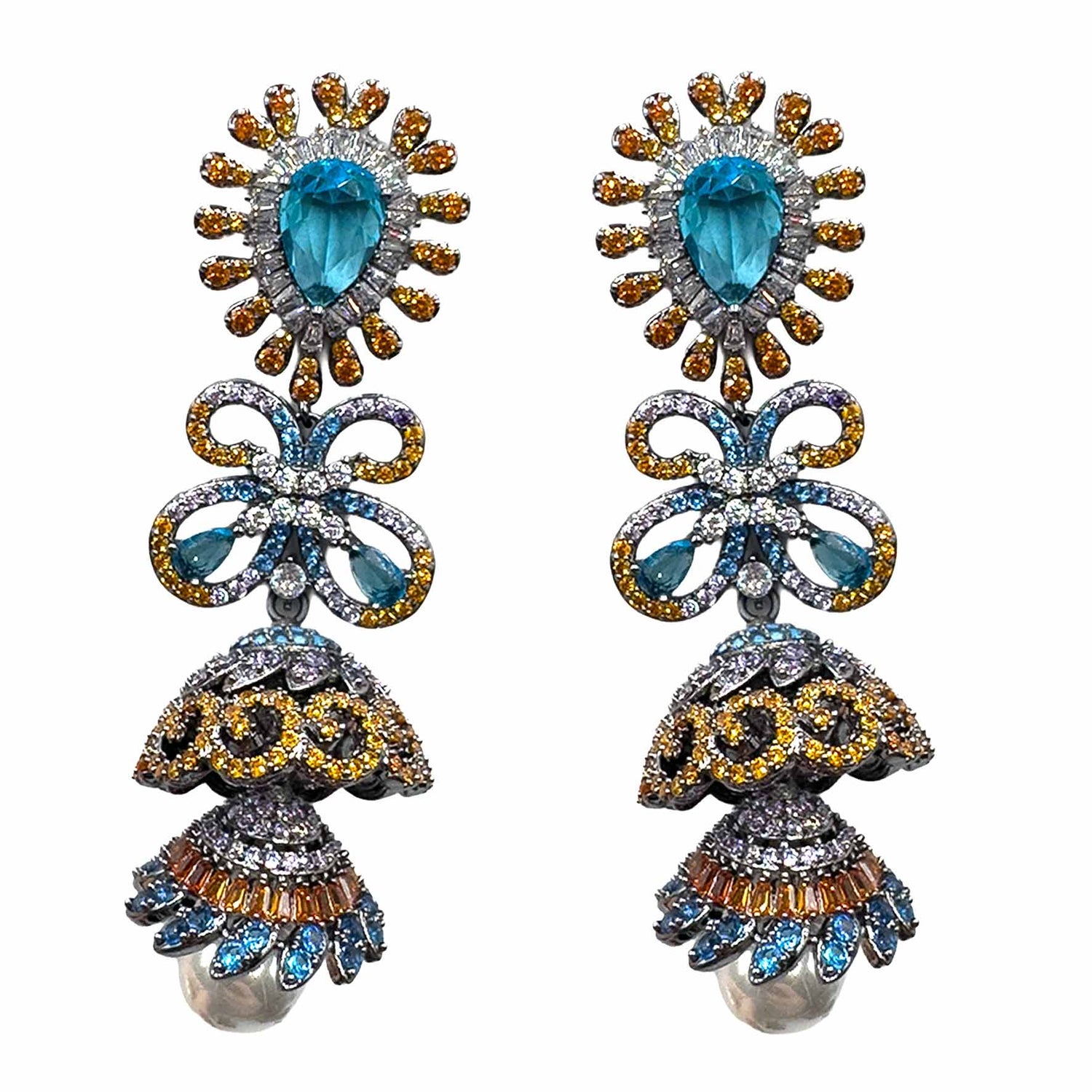 Palestro Milano Orecchini Silver Dark - Azzurro Giallo Lillac Campanello Magico di Pavè