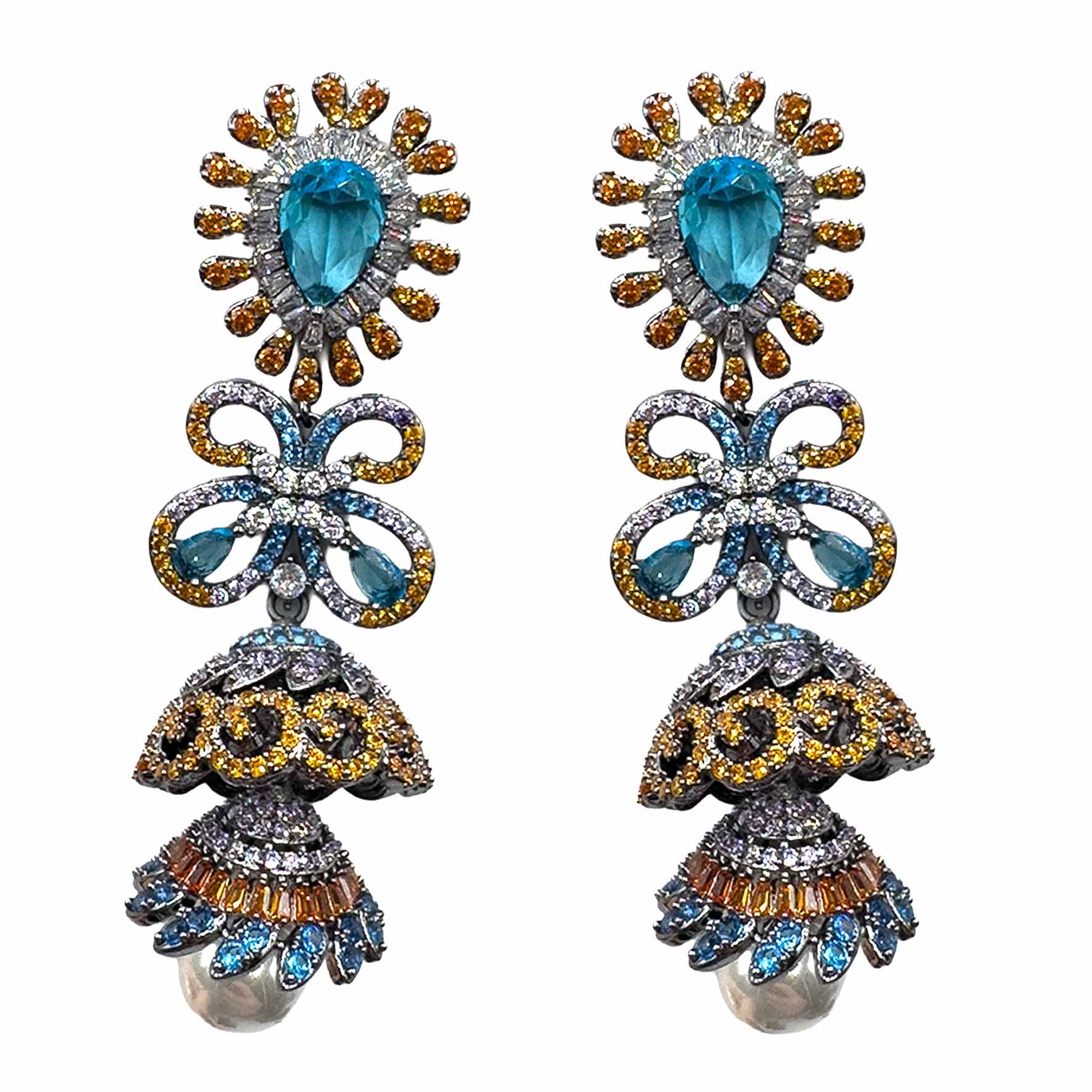 Palestro Milano Orecchini Silver Dark - Azzurro Giallo Lillac Campanello Magico di Pavè