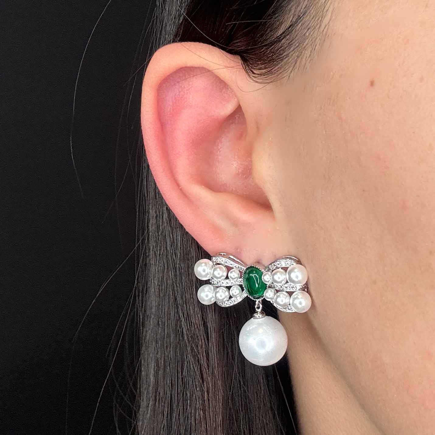 Fiocco di Perle &amp; Gemma Verde Smeraldo
