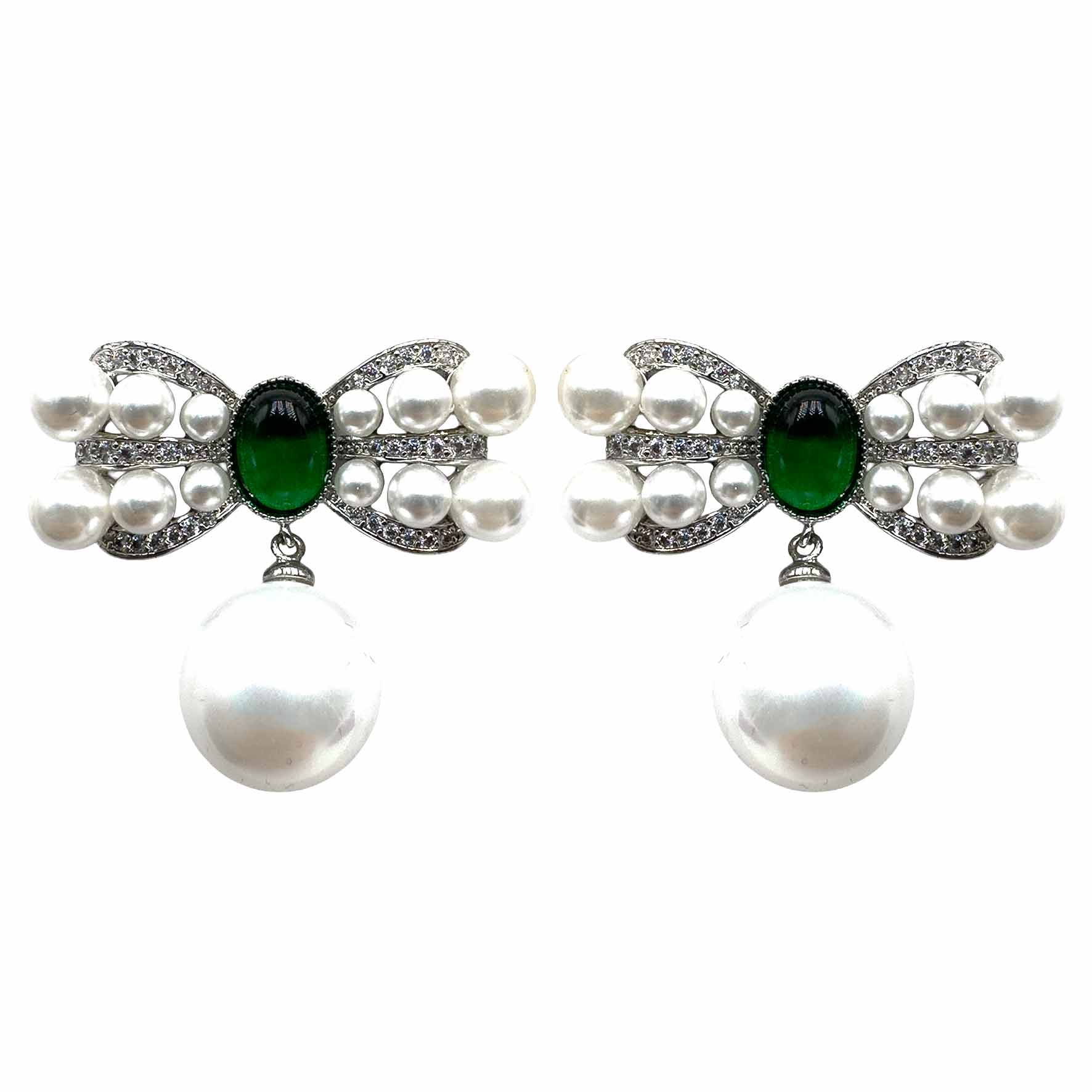 Fiocco di Perle &amp; Gemma Verde Smeraldo