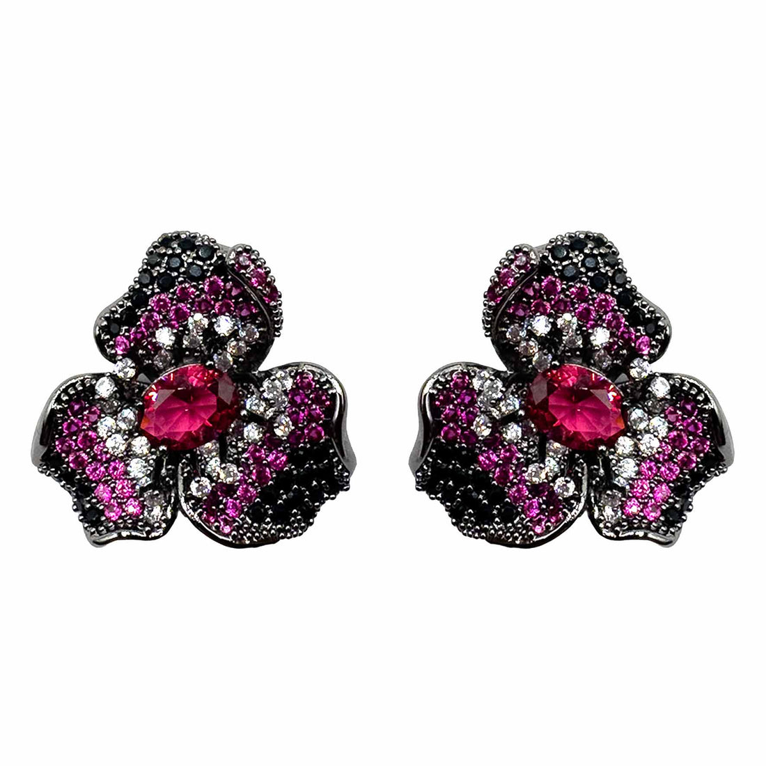 Palestro Milano Orecchini Black Fucsia Fiore Giglio con Gemma