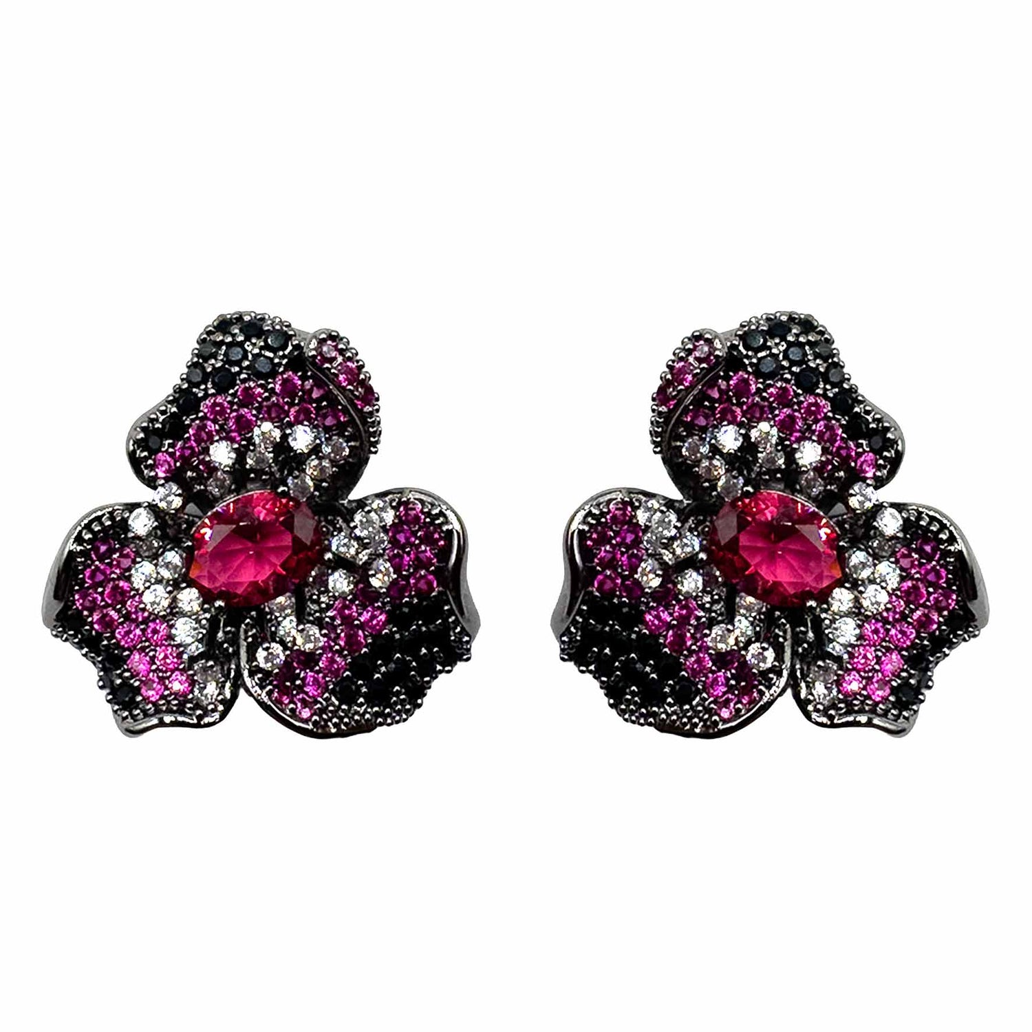 Palestro Milano Orecchini Black Fucsia Fiore Giglio con Gemma