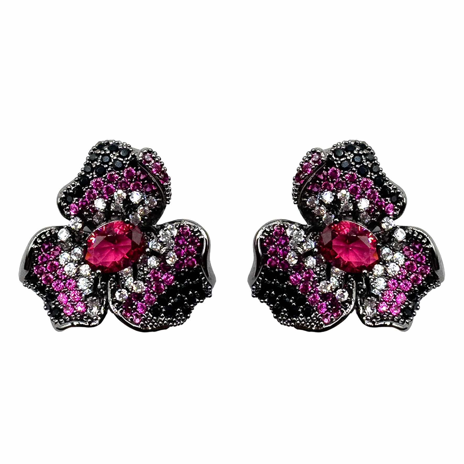 Palestro Milano Orecchini Black Fucsia Fiore Giglio con Gemma