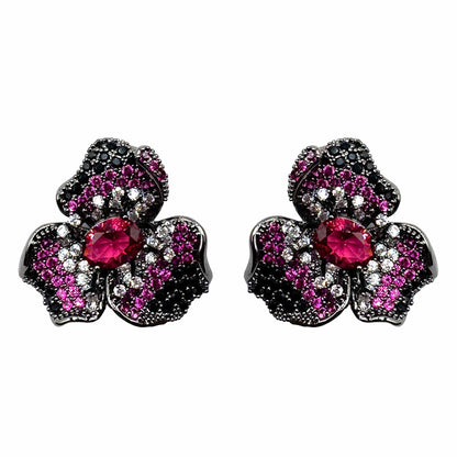 Palestro Milano Orecchini Black Fucsia Fiore Giglio con Gemma