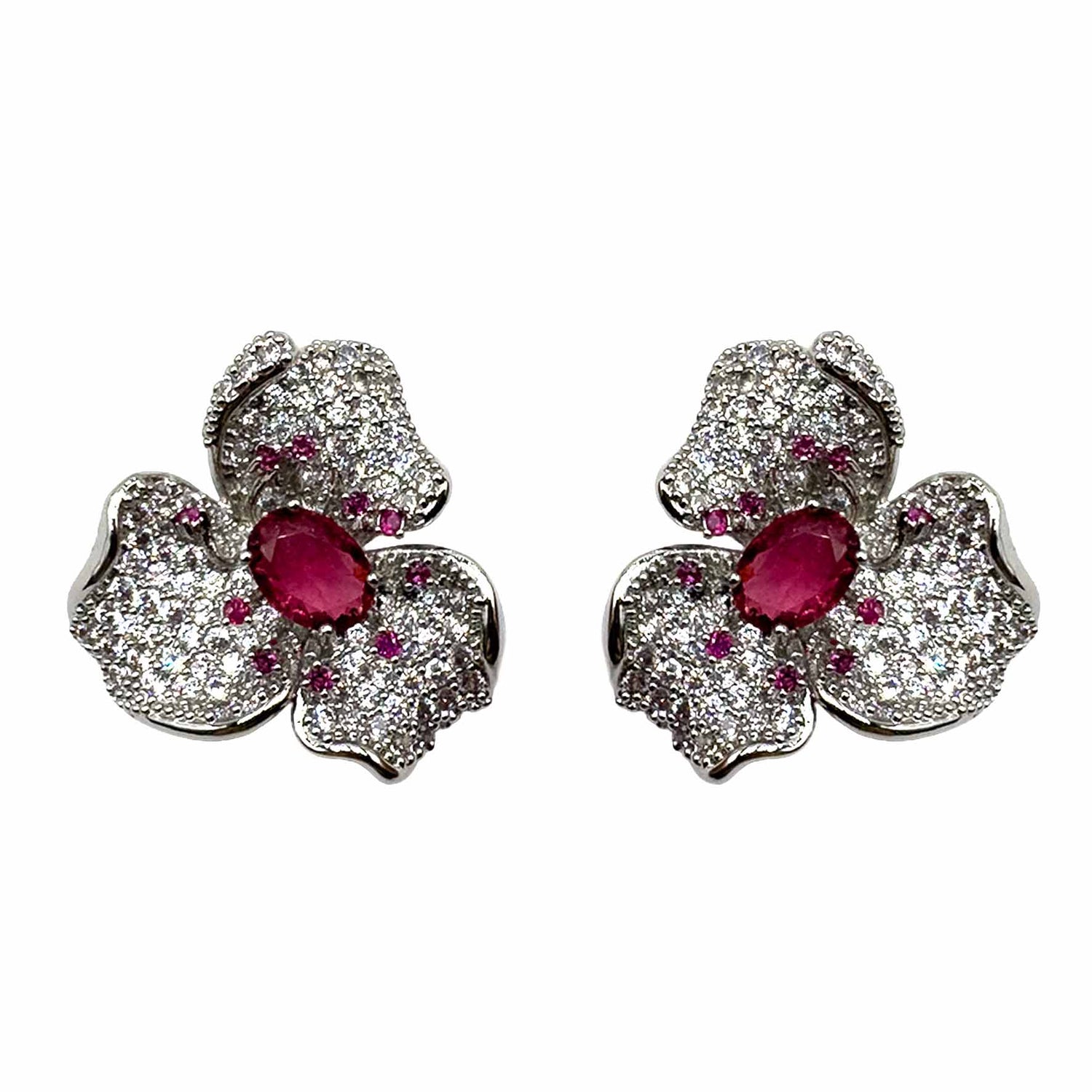 Palestro Milano Orecchini Silver Fucsia Fiore Giglio con Gemma