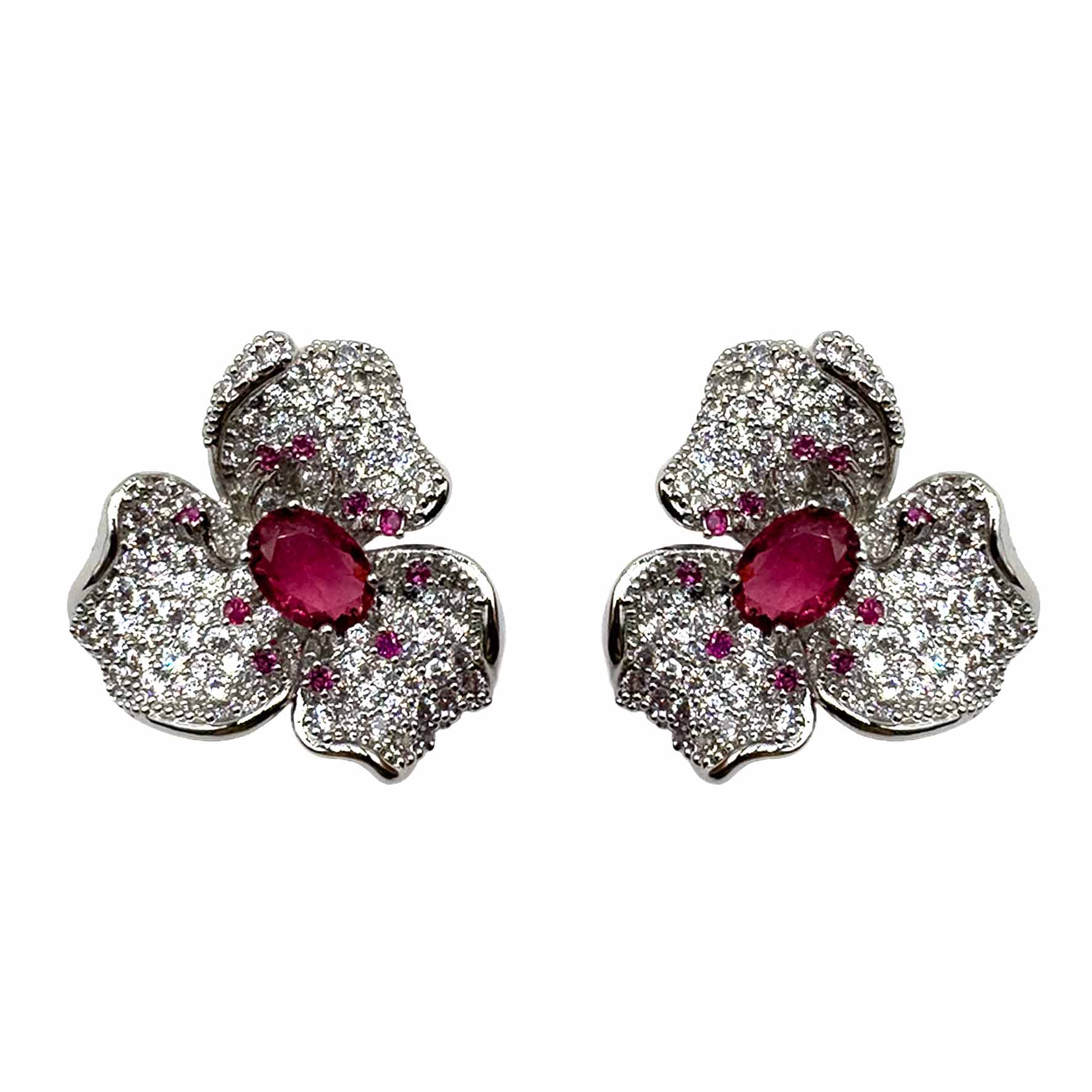 Palestro Milano Orecchini Silver Fucsia Fiore Giglio con Gemma