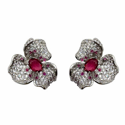 Palestro Milano Orecchini Silver Fucsia Fiore Giglio con Gemma