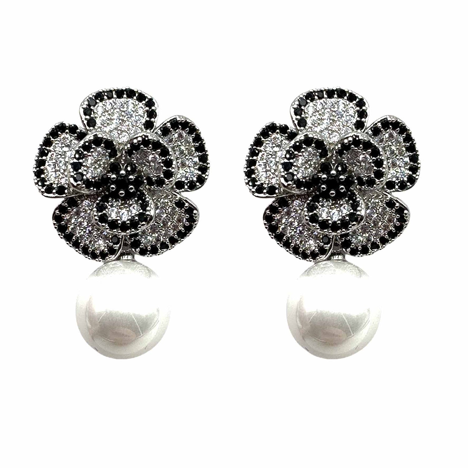 Palestro Milano Orecchini Silver - Black Fiore Narciso di Pavè