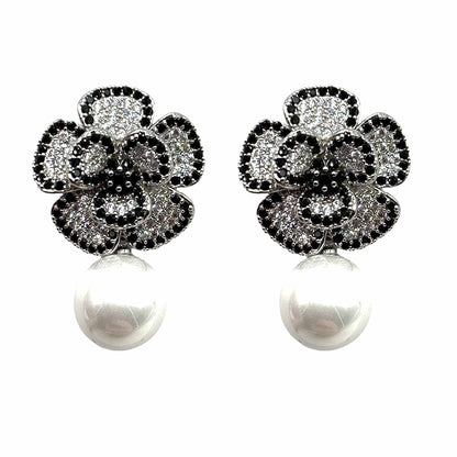 Palestro Milano Orecchini Silver - Black Fiore Narciso di Pavè