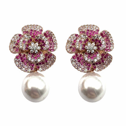 Palestro Milano Orecchini Rose Gold - Fucsia Pink Fiore Narciso di Pavè