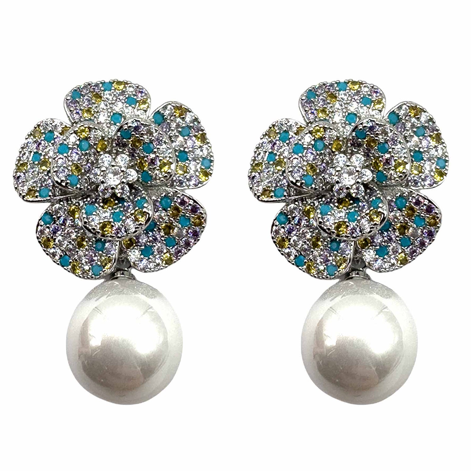 Palestro Milano Orecchini Silver - Giallo Turquoise Fiore Narciso di Pavè