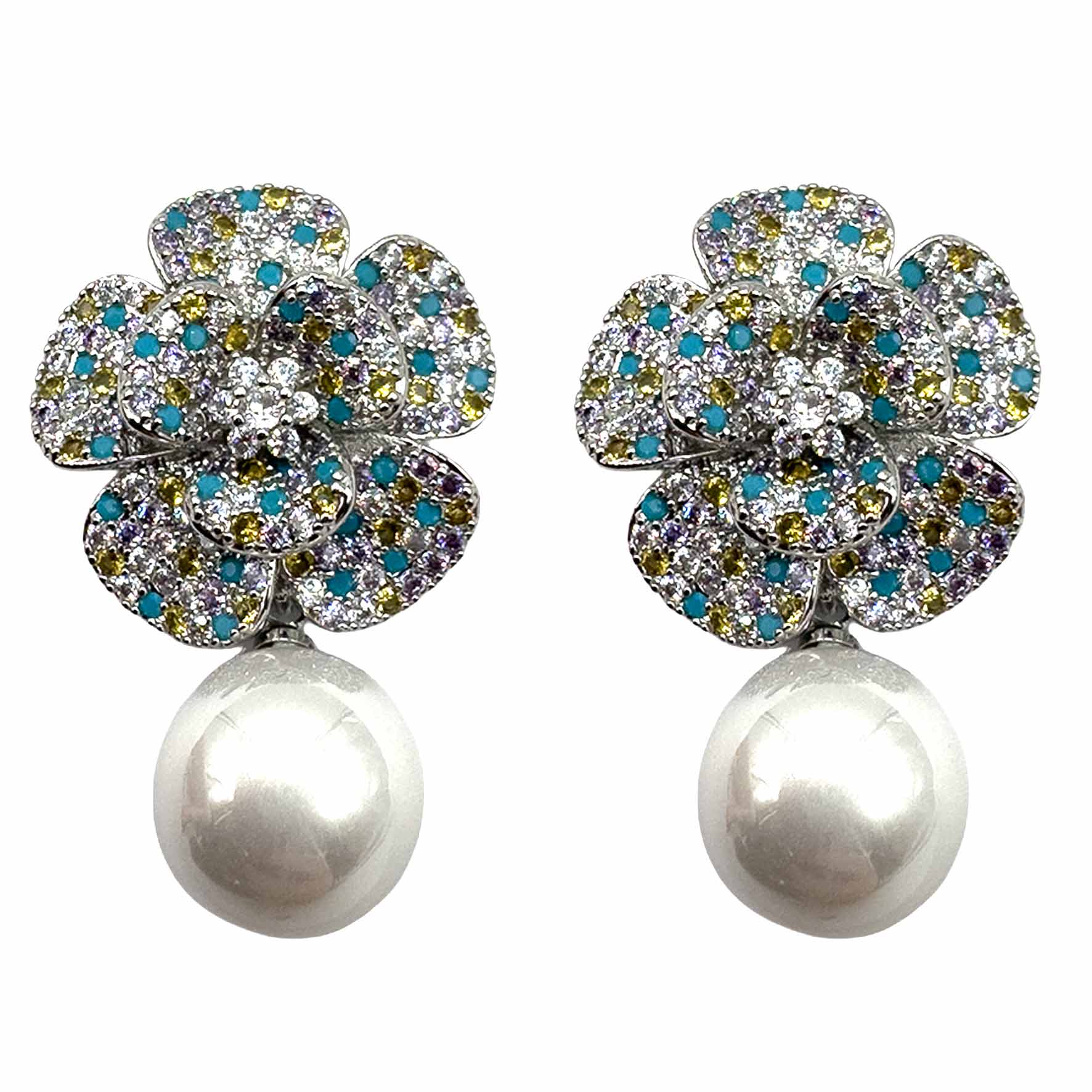 Palestro Milano Orecchini Silver - Giallo Turquoise Fiore Narciso di Pavè