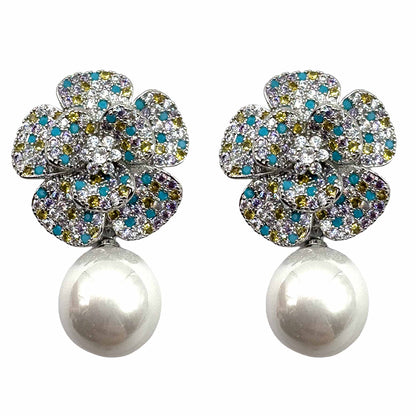 Palestro Milano Orecchini Silver - Giallo Turquoise Fiore Narciso di Pavè