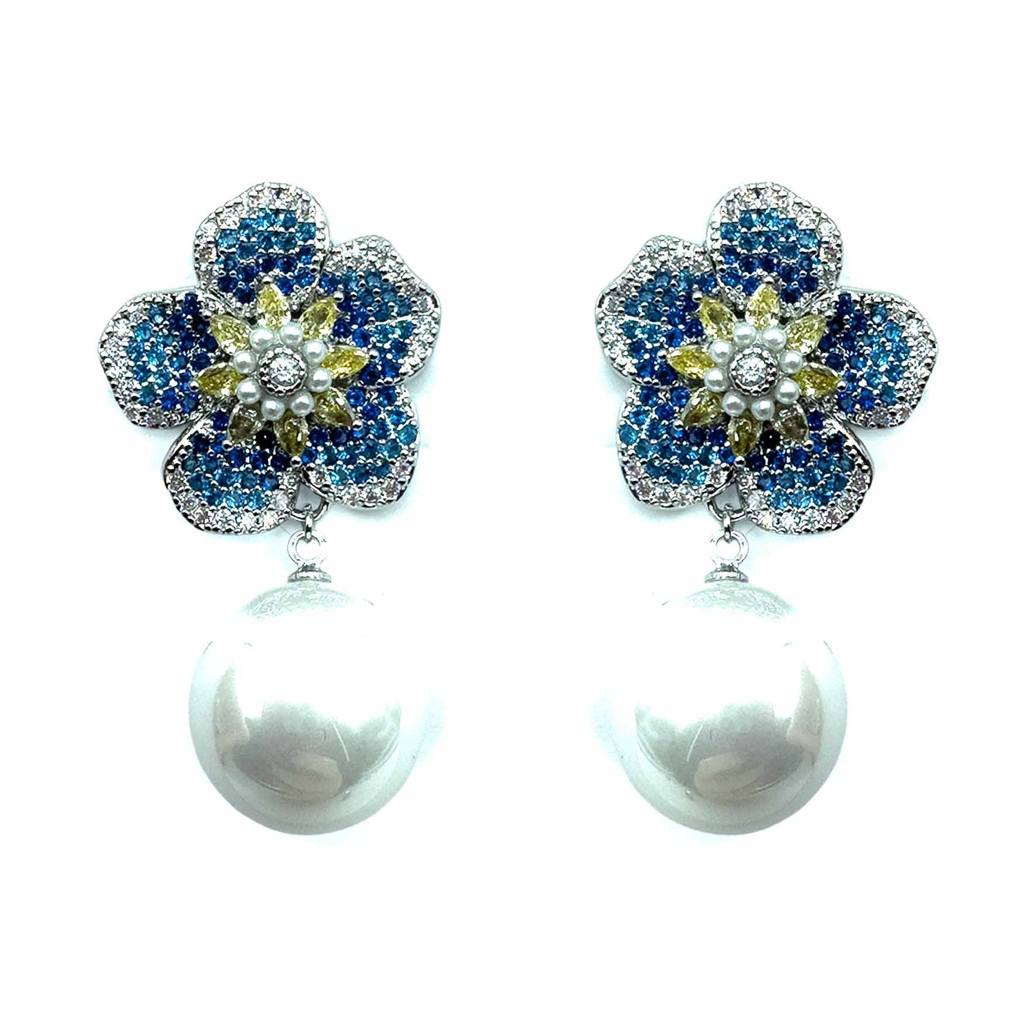 Palestro Milano Orecchini Silver - Blu Giallo Fiore &amp; Perle