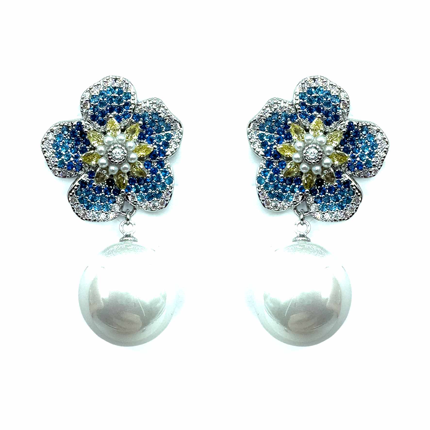 Palestro Milano Orecchini Silver - Blu Giallo Fiore &amp; Perle