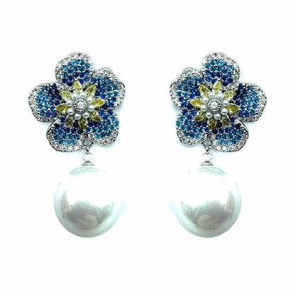 Palestro Milano Orecchini Silver - Blu Giallo Fiore &amp; Perle
