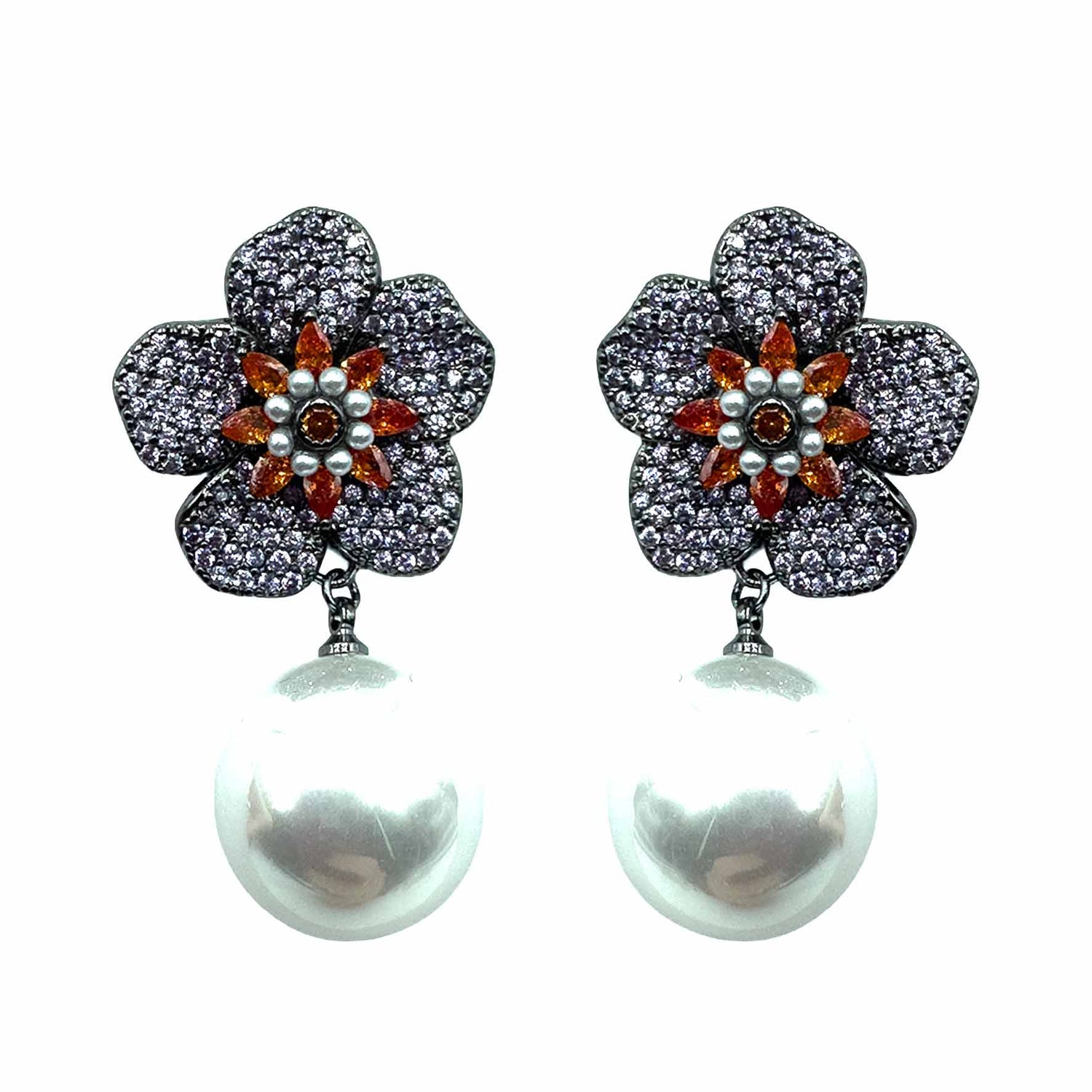 Palestro Milano Orecchini Dark - Lillac Arancio Fiore &amp; Perle