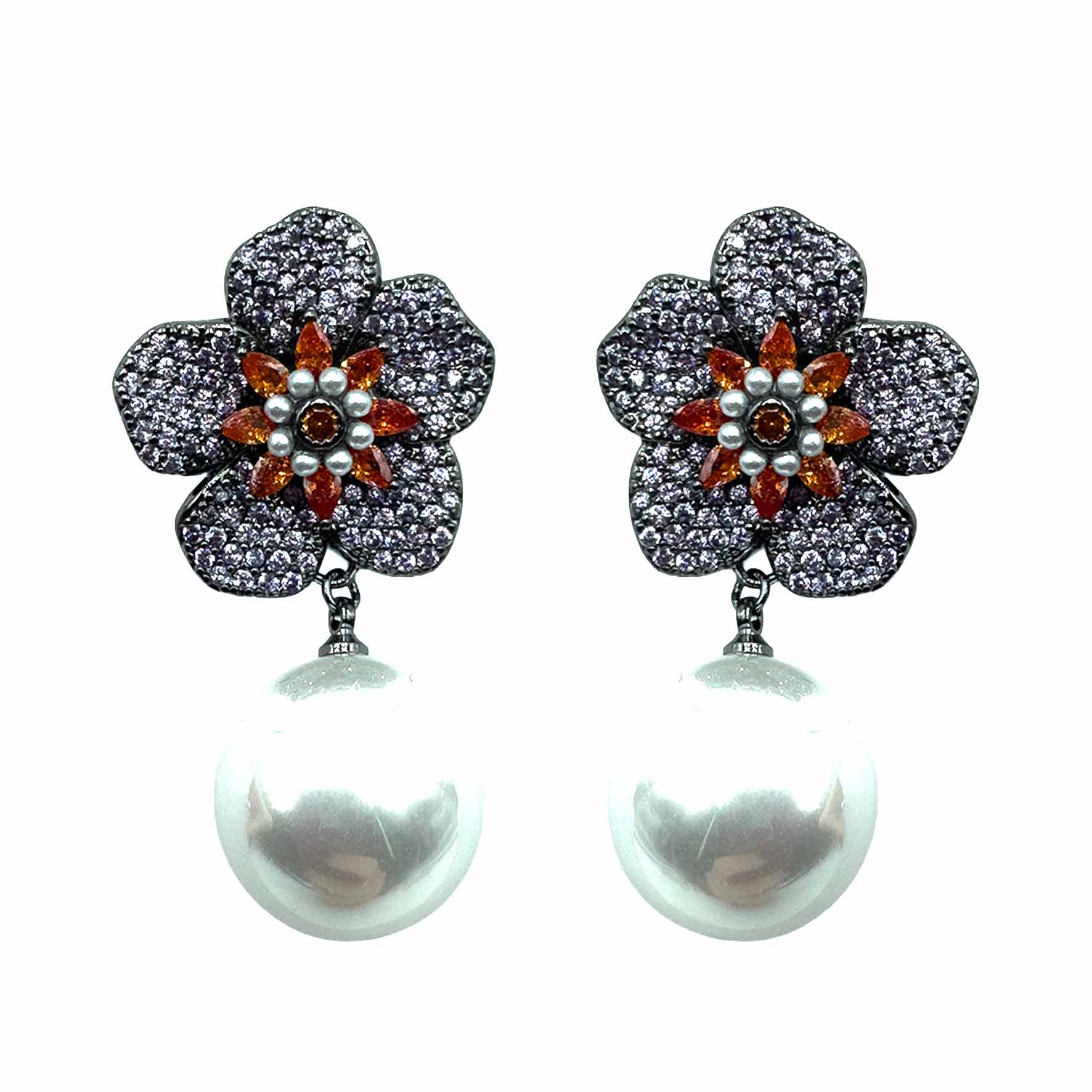 Palestro Milano Orecchini Dark - Lillac Arancio Fiore &amp; Perle