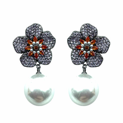 Palestro Milano Orecchini Dark - Lillac Arancio Fiore &amp; Perle
