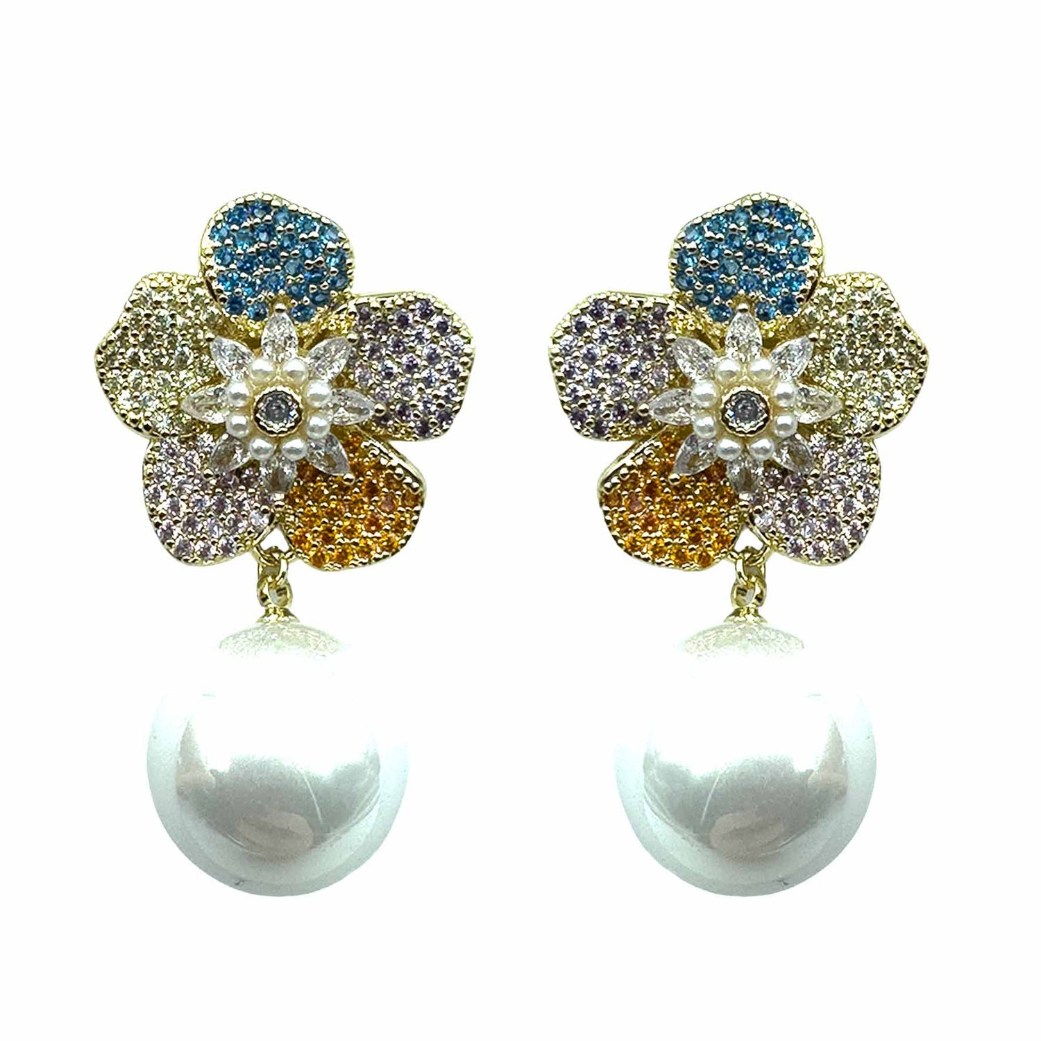 Palestro Milano Orecchini Gold - Multicolor Fiore &amp; Perle