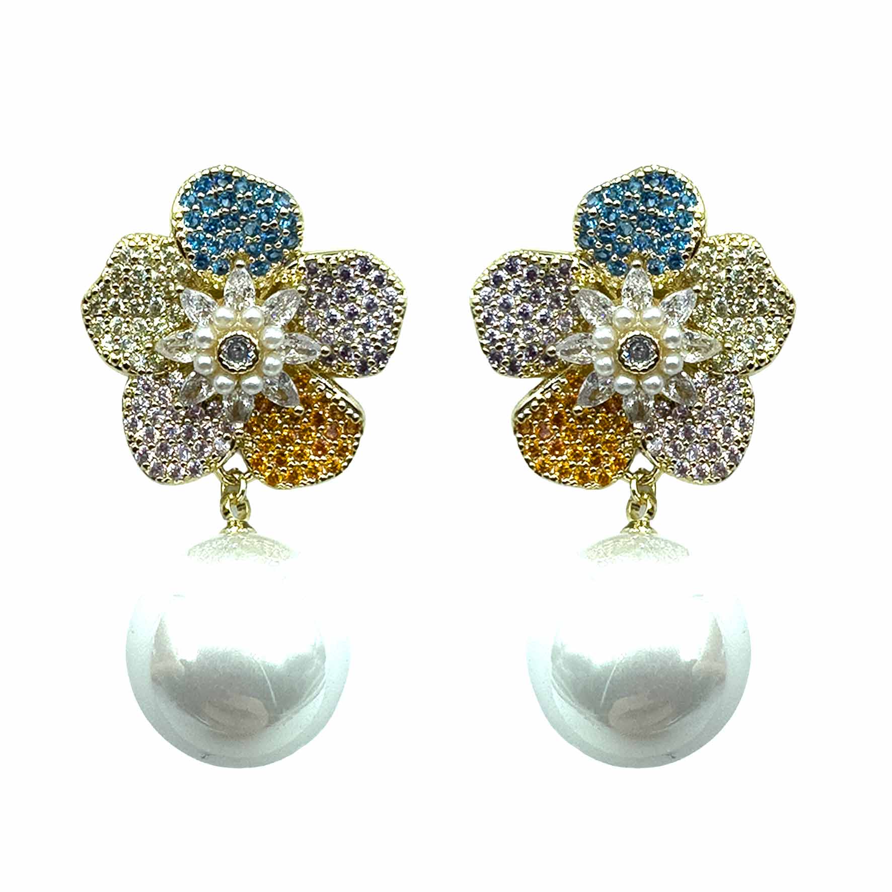 Palestro Milano Orecchini Gold - Multicolor Fiore &amp; Perle