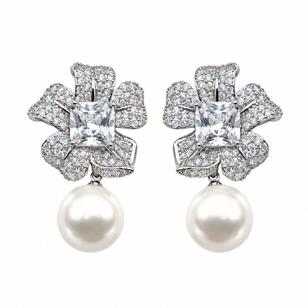 Fiore pistillo di pavè con perla