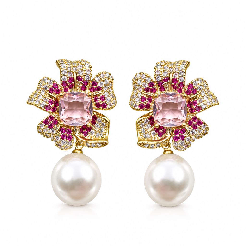 Fiore pistillo di pavè con perla