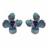 Palestro Milano Orecchini Silver - Violet Turquoise Fiore a Quattro Petali di Pavè