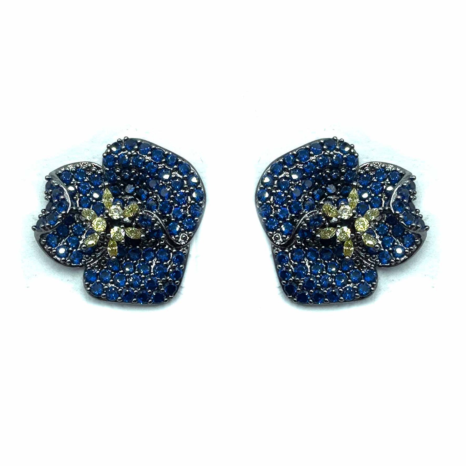 Palestro Milano Orecchini Dark - Blu Giallo Fiore a Tre Petali di Pavè