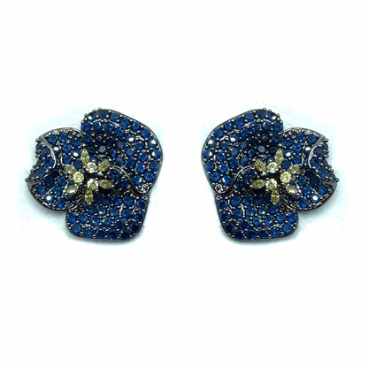 Palestro Milano Orecchini Dark - Blu Giallo Fiore a Tre Petali di Pavè